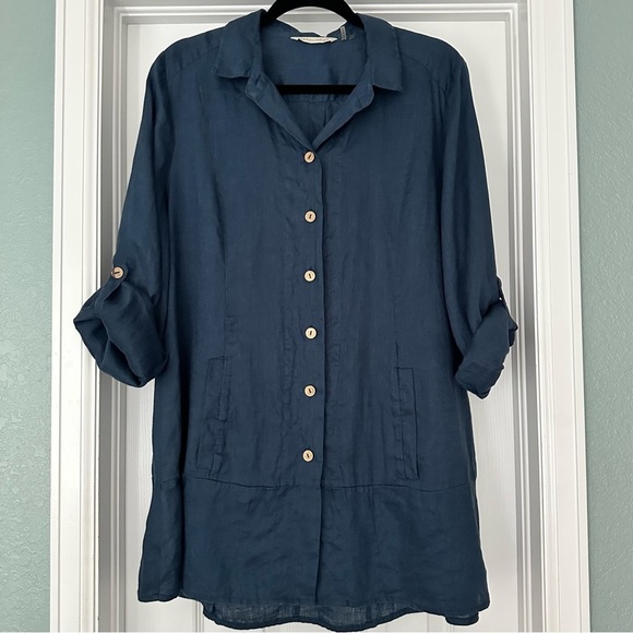Soft Surroundings 100% Linen Button Down Tunic Lagenlook Minimalist Size Large - Picture 2 of 10
